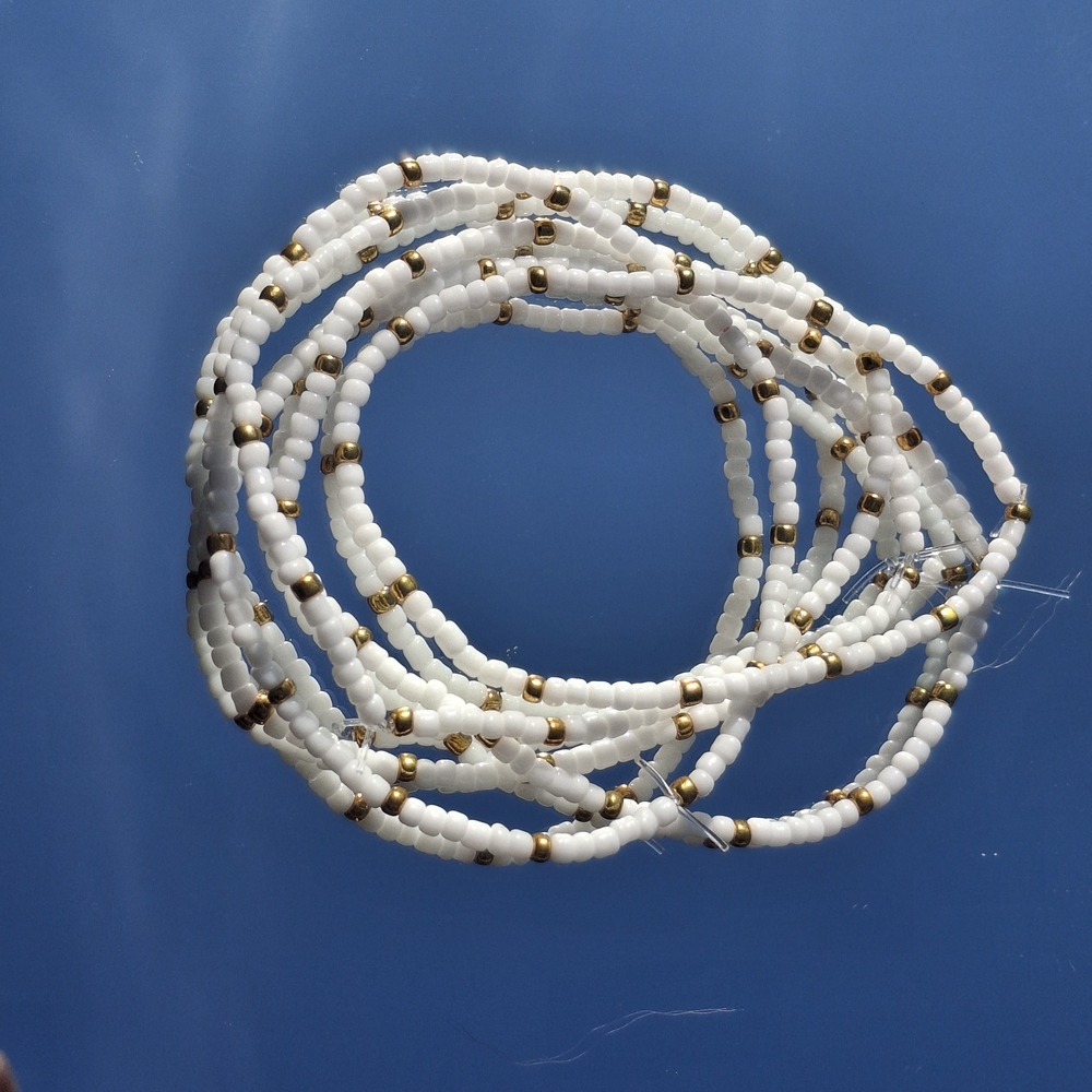 White and Gold Seed Bead Multi-Strand Bracelet